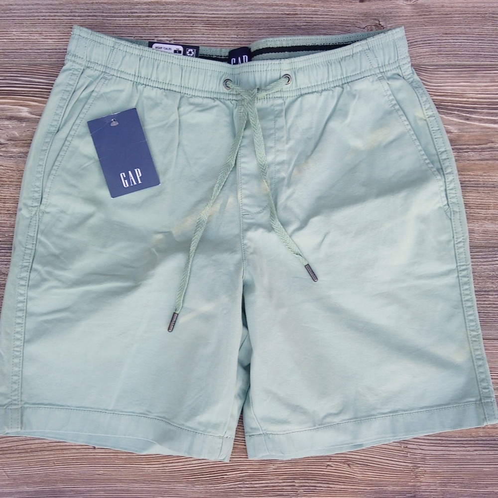 New Gap Green Pull On Drawstring Casual Shorts Men Pockets